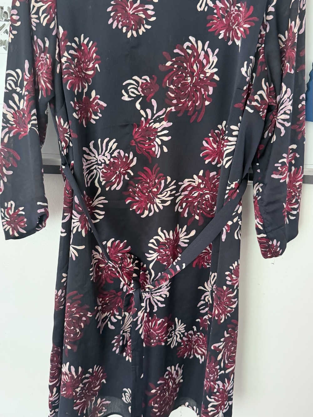 Women's Floral Wrap Dress in Black and Burgundy